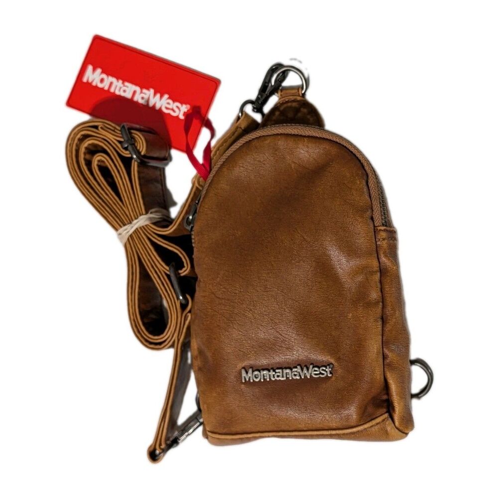 Montana West Crossbody Sling Bag Brown Vegan Leather Purse Mini Backpack NWT